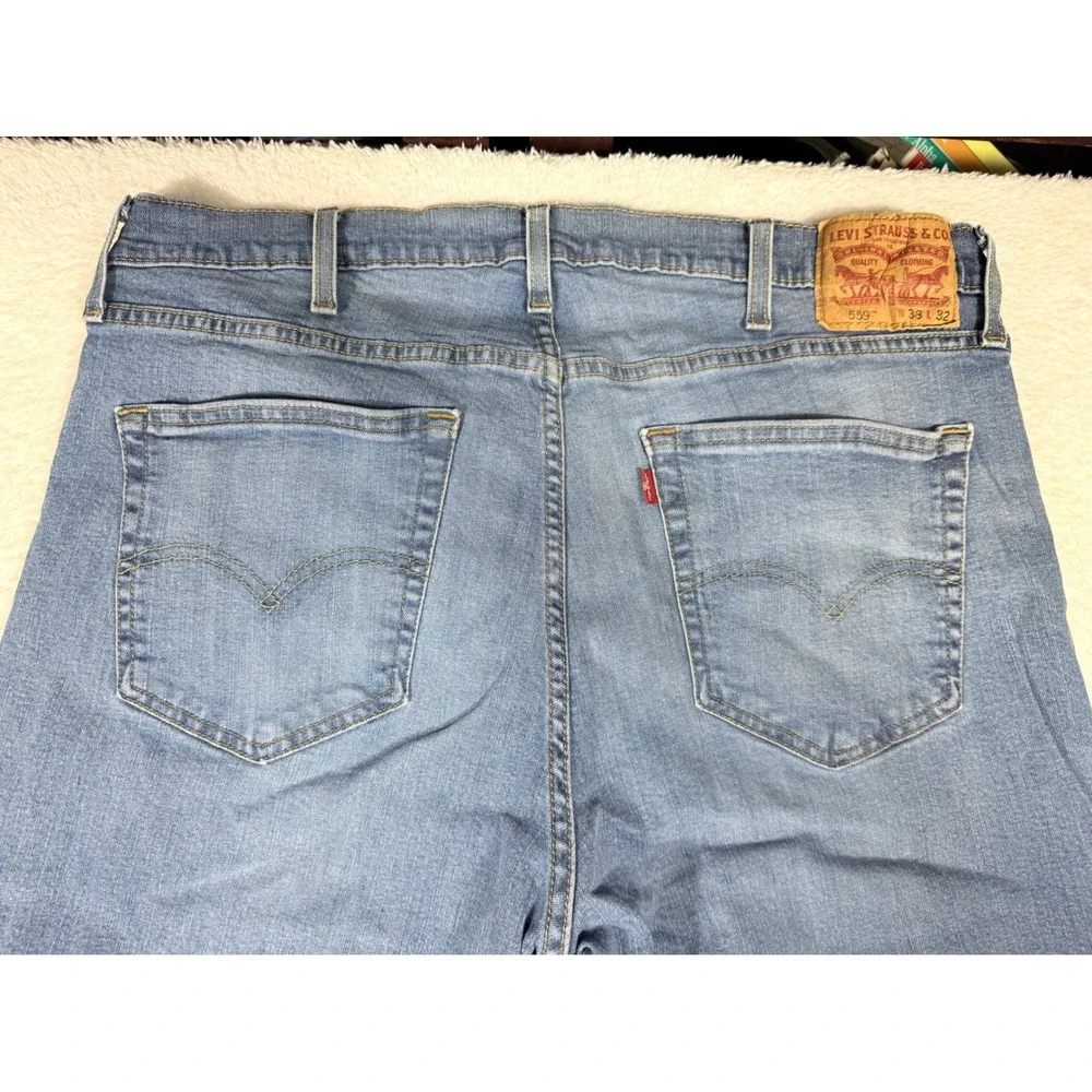 Levis 559 Relaxed Straight Jeans Mens 38x32 Light Wash Blue Good Denim Pants